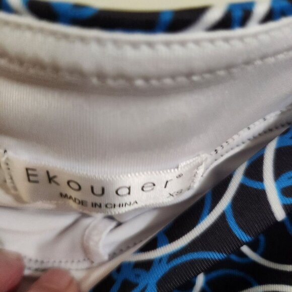 Ekouaer Womens XS Elastic Waist Black & Blue Patterned Skirt - Picture 3 of 3